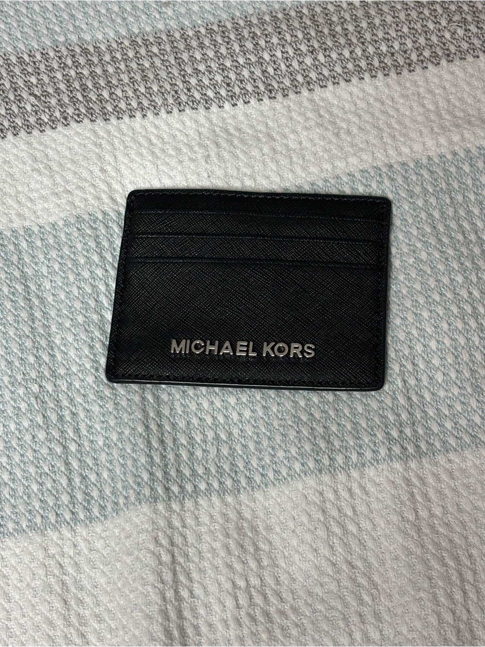 Michael Kors Black Saffiano Card Holder with Silver Logo